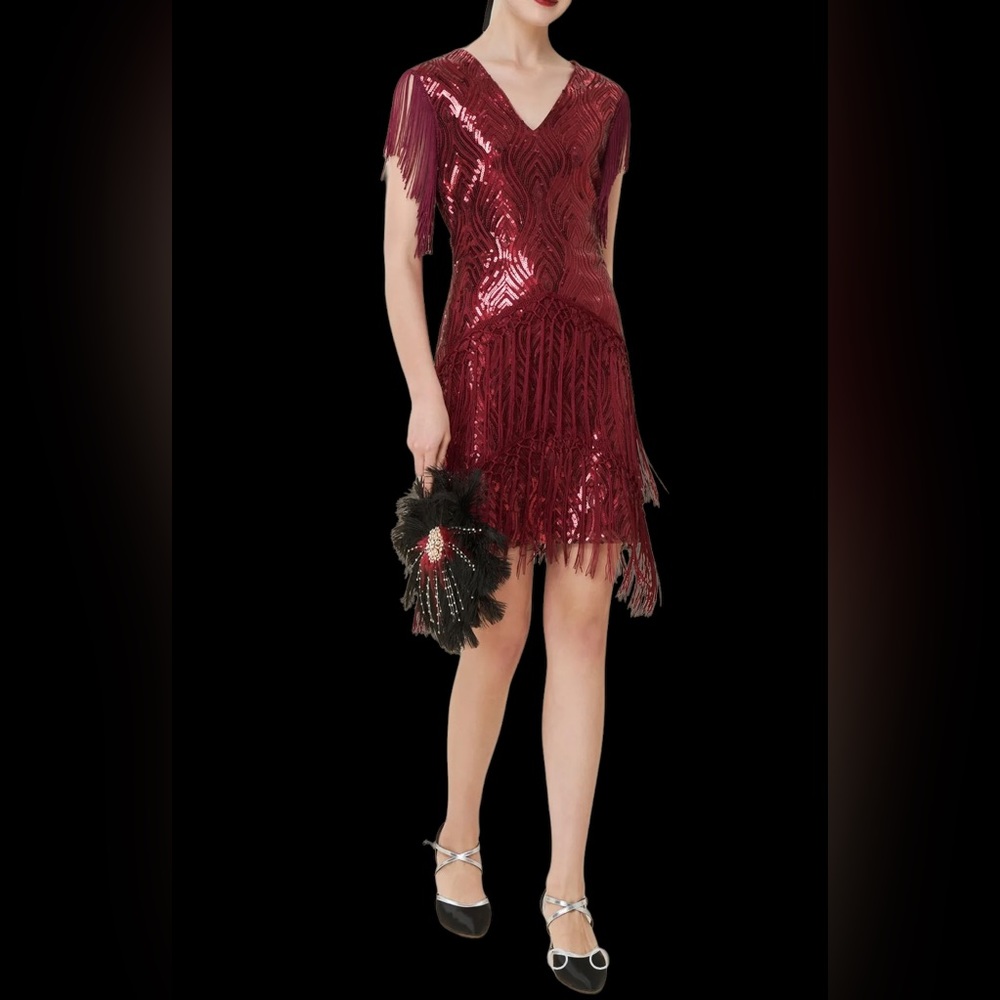 Sparkly Sequin Bodycon Flapper Dress medium NWT beautiful rich burgundy